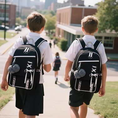 Шкільний рюкзак для дівчаток, водонепроникний, з брелоком, для 3-6 класів, чорний