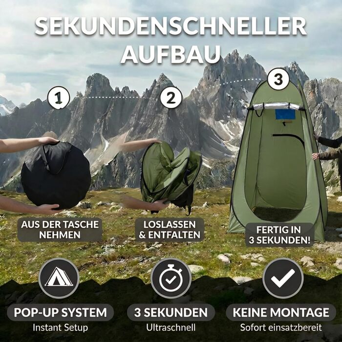 Зручне намет-туалет CLIPOP: портативна душова кабіна, ширма, захист від сонця, водонепроникність, 120x120x190 см, зелений