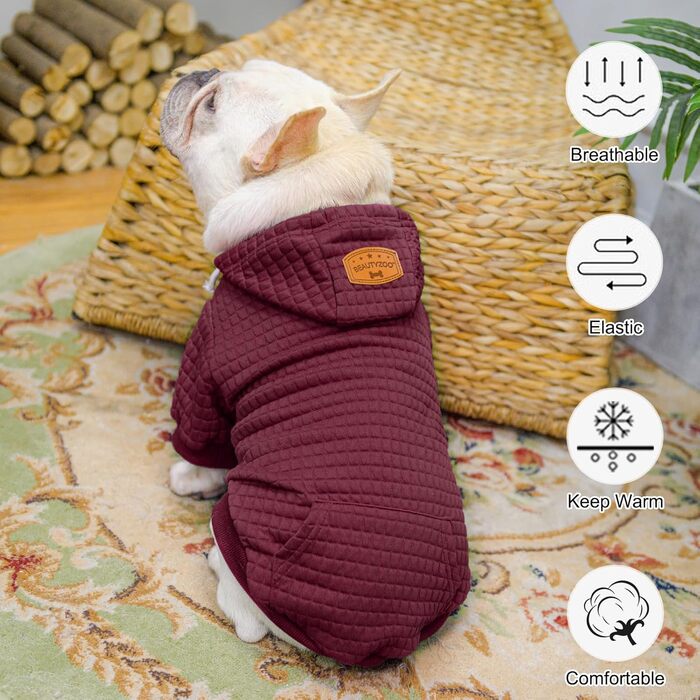 BEAUTYZOO Dog Hooded Sweatshirt for Small, Medium, and Large Dogs, Winter, Autumn, Warm Dog Clothes for Puppies, S, M, Dogs, Girls, Boys, Dog Sweater, Shirt, Hoodies with Pocket, (L (Back: 20