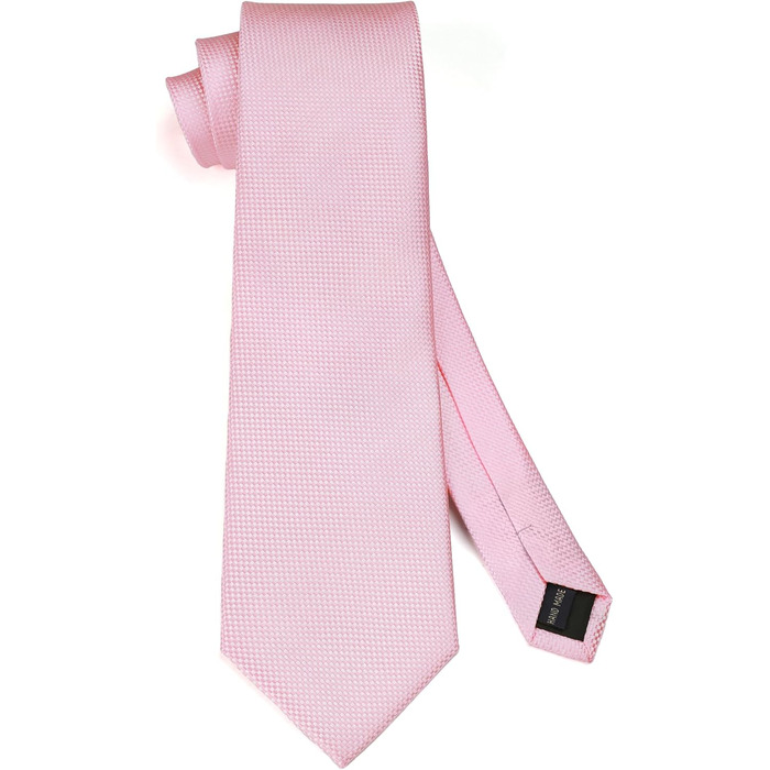 Комплект краватки для весілля HISDERN: краватка в клітинку, нагрудна хустинка, краваткова застібка та запонки (Рожевий, 3)
