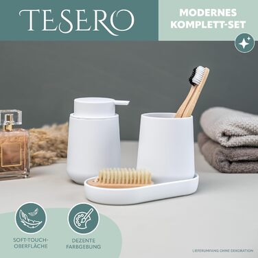 Набір аксесуарів для ванної кімнати Eluno TESERO, 3 шт. (дозатор мила, стакан, миска), пластик, білий