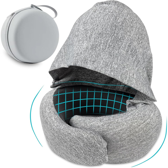 Memory Foam Travel Pillow with Case - Orthopedic Neck Pillow for Airplane, Car, Train - Comfortable & Supportive