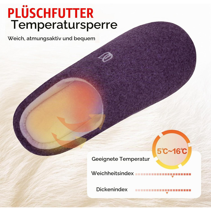 Жіночі зимові капці WateLves з ефектом пам'яті (Memory Foam), теплі та м'які тапочки з штучним хутром, протиковзкі плюшеві капці для дому та вулиці (Фіолетові, 42/43 EU)