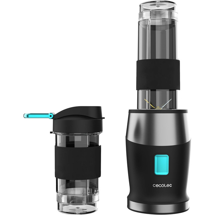Cecotec Portable Single Blender Power Titanium 300 EasyGo - 350W Ice Crusher with Titanium-Coated Blades, 2 Cooling Tubes, 2 Travel Cups & Lids