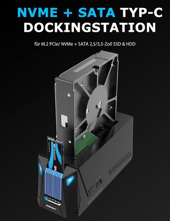 Док-станція Sabrent для 2 HDD/SSD SATA з USB-C, 2.5/3.5 дюймів, 5Gbps, підтримка клонування дисків, без інструментів