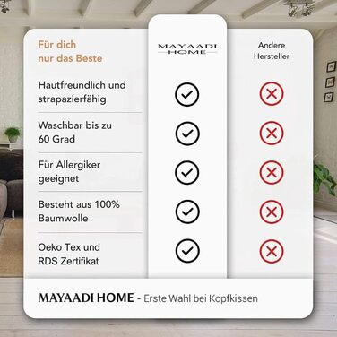 Подушка Mayaadi-Home 80x80 см, 2000 г, 100% гусині пера, бавовняний чохол, для алергіків, вироблено в Європі