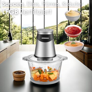 Електричний подрібнювач Multizerkleinerer Blitzhacker 500W 1,8L: універсальний кухонний комбайн для приготування дитячого харчування, горіхів, овочів, фруктів та м'яса. Скляна чаша.