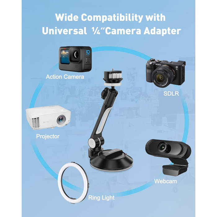 Підставка для планшету та смартфона AboveTEK з присоском – регульована 360° для iPad/смартфонів (4–11 дюймів), авто/стіна/офіс (чорний)