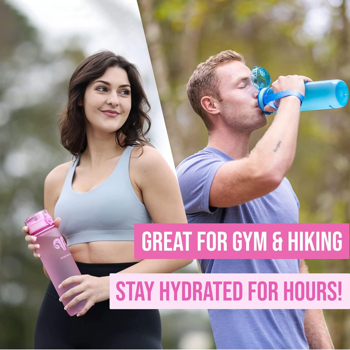 Embrava Best Sport Water Bottle - 1000ml - quick-flow, flip-top leak-proof lid that opens with a click - non-toxic BPA-free & eco-friendly Copolyester-Tritan plastic (Pink)