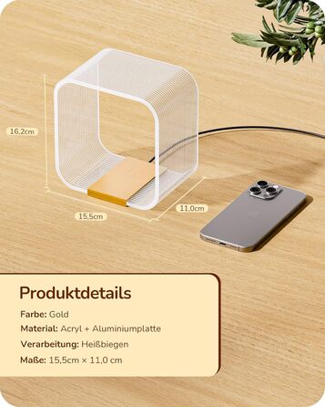 LED настільна лампа EDISHINE: сучасна лампа для спальні та вітальні, золота, з лазерним різьбленням, акрил, алюміній, 3000K, 4W