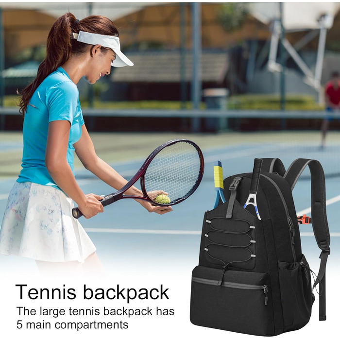 Lunaanda Tennis Backpack - Tactical Tennis Bag with Shoe Compartment & Racket Protection - Large Pickleball Bag Holds 4 Rackets
