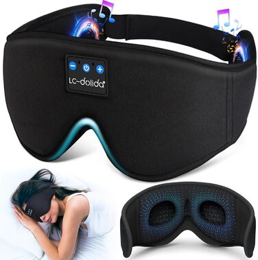 Маска для сну з навушниками Bluetooth V5.4, 3D маска для сну, дихаюча, для жінок та чоловіків, з мікрофоном, бавовняна, для подорожей, сну, йоги, медитації (чорна)