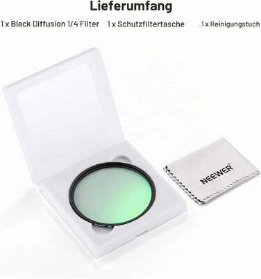 Погібнюючий фільтр NEEWER Black Diffusion 1/4 (67мм) для кінематографічного ефекту туману, ультратонкий м'який фільтр з оптичного скла з нанопокриттям для портретної фотографії