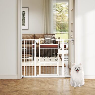 Захист для дверей Costway для собак, 74-104 см, 76 см заввишки, з маленькими дверцятами, 2 розширення, автозакривання та подвійний замок, без свердління, висувний захист для собак (білий)