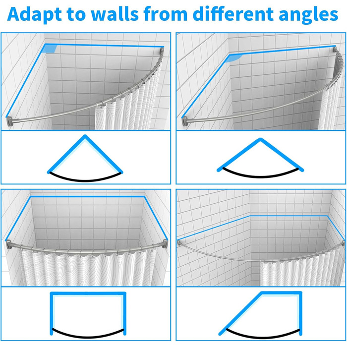 Вигнута штанга для душу, регульована 109,9-183,9 см, нержавіюча сталь, алюміній, для ванної кімнати