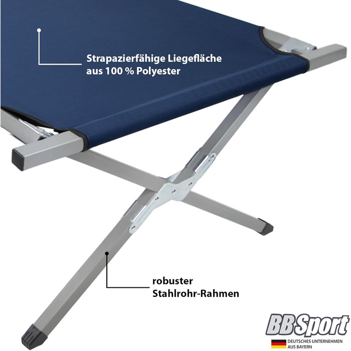 Розкладне ліжко BB Sport XXL для кемпінгу: сталеве каркас, 210x72x45 см, до 200 кг, зручне, з сумкою, блакитне