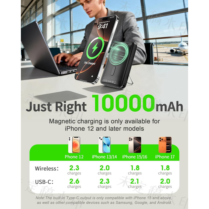 Power Bank MagSafe 10000mAh з USB-C кабелем, 22.5W, бездротова зарядка для iPhone 17/16/15/14/13/12 Max/Pro/Plus (Сірий)