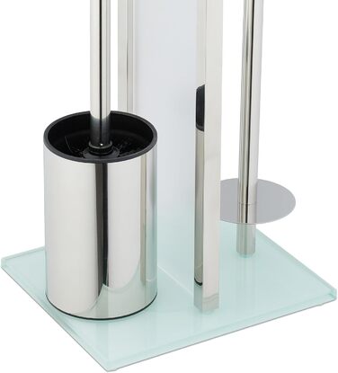 Набір для туалету Relaxdays: тримач туалетного паперу, щітка, запасний ролик, нержавіюча сталь, сріблястий (64,5x24x18 см)