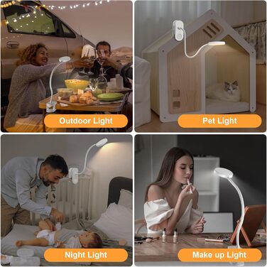 LED лампа для читання ZAPLIT з кріпленням на ліжко – 3 режими, 10 яскравостей, USB-C, гнучкий шийка 40 см, для спальні, робочого столу та кемпінгу, білий, діаметр 3,5 дюйма