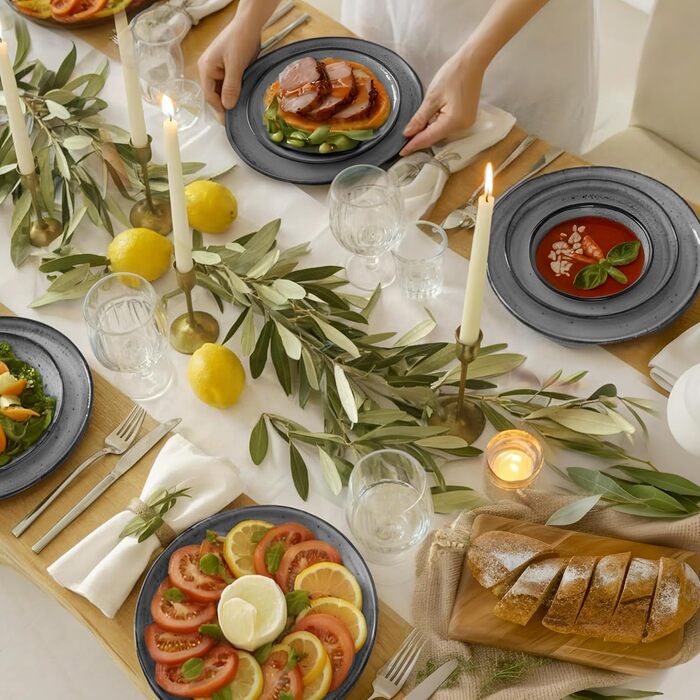 Набір посуду Twinzee Steingut 24 елементи для 6 осіб: тарілки та миски - серія Riviera (Perla, глибокі тарілки (x6))