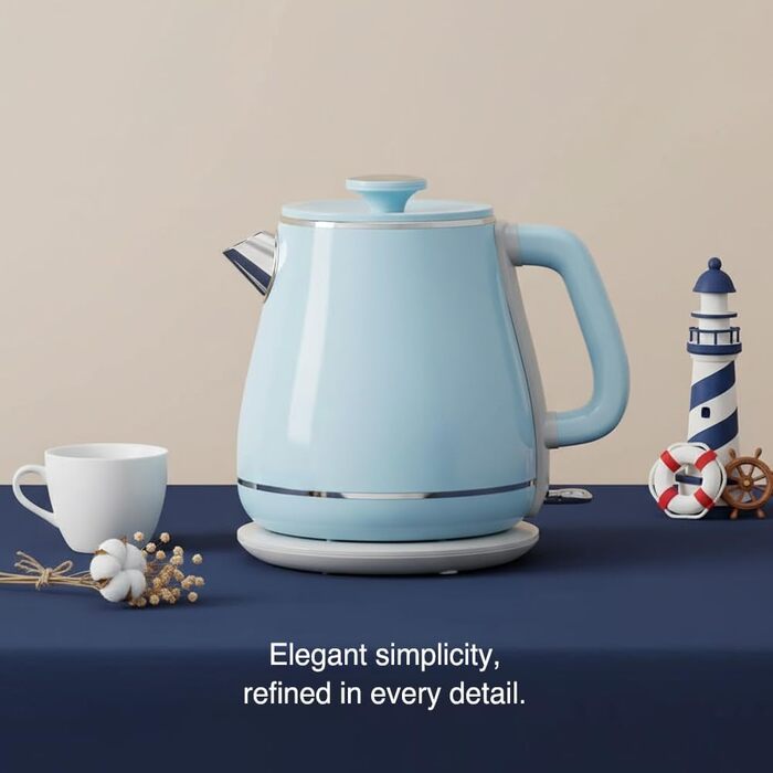 Електричний чайник MULIN Retro, 1.8 л, 2200 Вт, з поворотним підставою 360°, швидке кип'ятіння, автоматичне вимкнення (Блакитний)