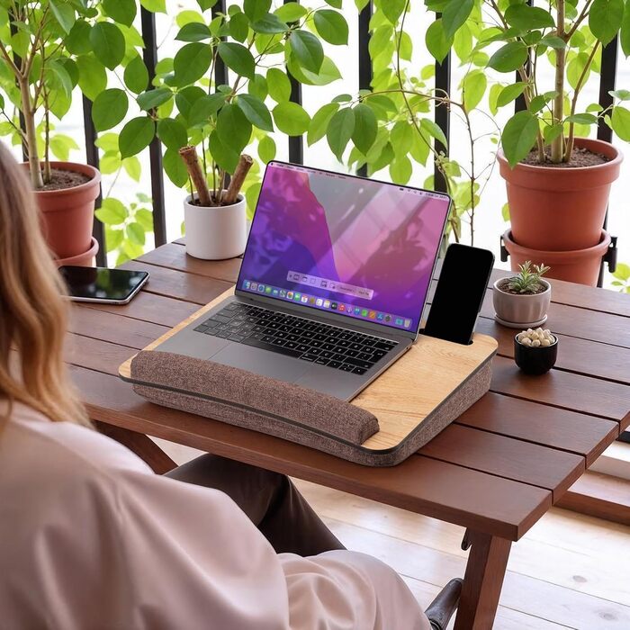 Підставка для ноутбука Vigo Wood з подушкою, портативна, для дому та офісу, з м'якою підкладкою для зап'ястя, для ноутбуків та планшетів (горіх) (Meson)
