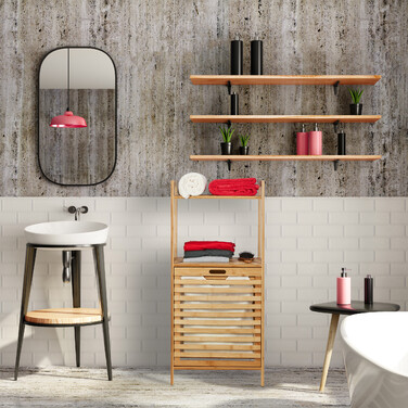 Relaxdays Laundry Cabinet with Bamboo Laundry Basket