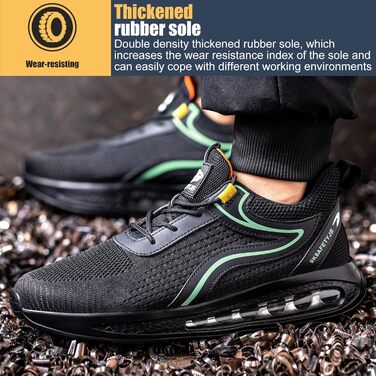 Черевики робочі чоловічі та жіночі S3, легкі, з металевим носком, антиковзаючі, дихаючі, спортивні, чорно-зелені (39 EU)