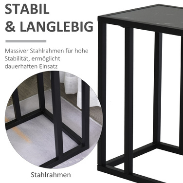 HOMCOM Side Table, Coffee Table with Marble Look, Coffee Table with Metal Frame, for Living Room, Bedroom, 45 x 30 x 51.5 cm Black | Aosom