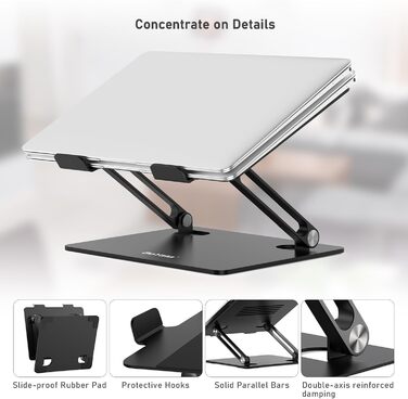 Adjustable Laptop Stand with Cooling Fan - Universal for 11-15 inch Laptops (MacBook Pro/Air, Dell, Samsung, HP) - Black