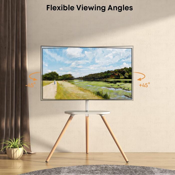 Adjustable TV Stand for 43-65 inch TVs - White Wooden Base with VESA 400x400 Support (35kg Capacity)