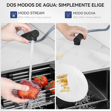 Кран кухонний CECIPA Hochdruck чорного кольору, висувна модель з душем, двома режимами струменя, поворотний на 360°, з нержавіючої сталі, ×207B (L-подібний, високий тиск)