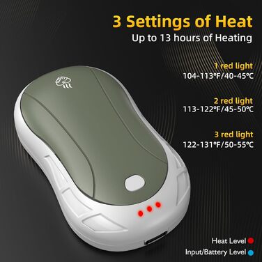 Електричні грілки для рук 2 шт. FANDLISS, портативні, акумуляторні, 6000mAh, до 12 годин роботи, USB, для кемпінгу, полювання, гольфу, білий/зелений