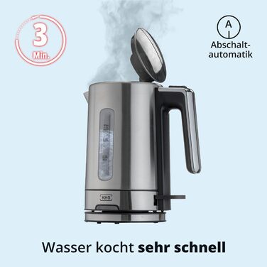 Набір для сніданку KHG: чайник та тостер, нержавіюча сталь, сріблястий, об'єм 1 л, 2 слоти, точний вилив, поворотний на 360°, 6 рівнів підсмажування, функції підігріву, розморожування та для багелів, піддон для крихт