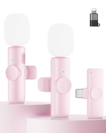 Беспроводной петличный микрофон 2шт, для iPhone, iPad, Android, с шумоподавлением, Plug & Play, для видео, подкастов, YouTube, TikTok (Рожевий)