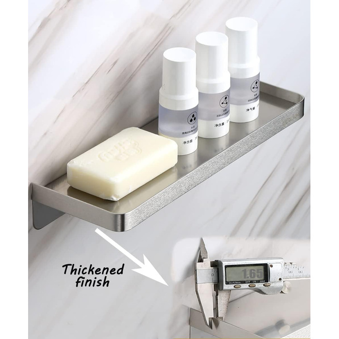 Self-adhesive bathroom shelf, stainless steel, wall mount, shower shelf, rust-proof storage for bathroom & kitchen, brushed finish