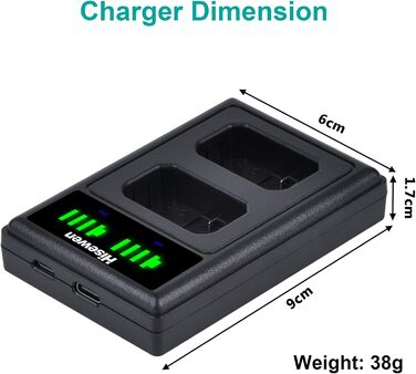 Зарядний пристрій для акумулятора NP-FW50 Hisewen Dual - сумісний з Sony ZV-E10, A6000, A6100, A6300, A6400, A6500, A7, A7 II, A7S, A7S II, A7R, A7R II, NEX-7, NEX-6