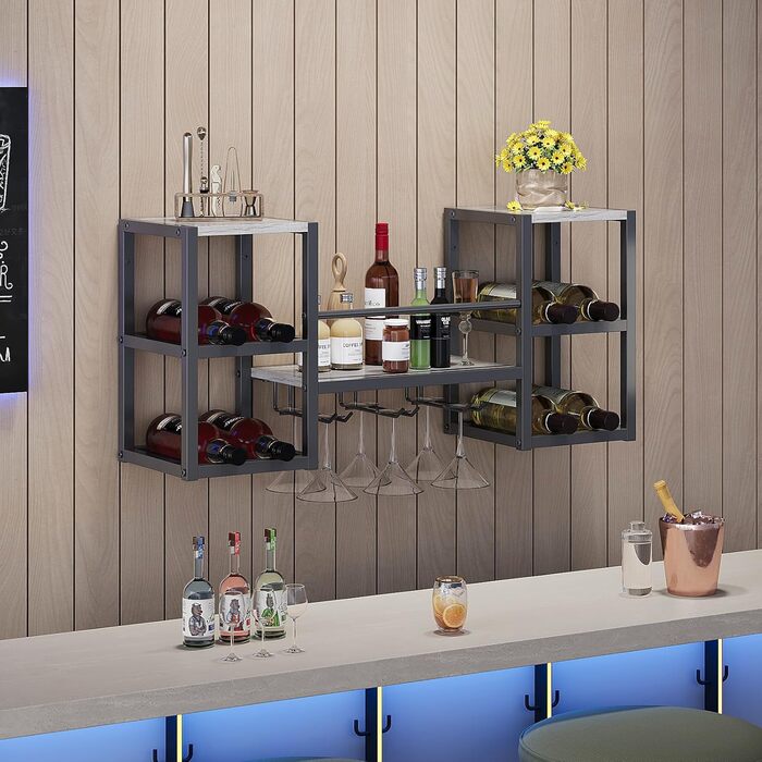 Настінна вітрина для вина VEDECASA на 3 яруси з 6 тримачами для келихів, сіра