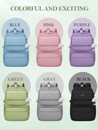 Шкільний рюкзак FIORETTO для дівчаток-підлітків, жіночий, з відділенням для ноутбука 15.6', водонепроникний, легкий, 25L, для школи та подорожей (зелений)