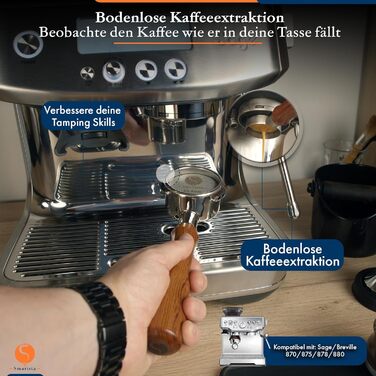 Портфільтр без дна SMARISTA 54 мм з нержавіючої сталі для кавомашин Sage/Breville Barista 870/878/880, з кошиком і бариста-гайдом [ABS]