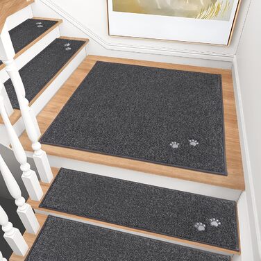 BEQHAUSE Non-Slip Stair Treads - 15 Pack, Washable Carpet for Stairs - Safe for Kids, Seniors & Pets, 22x70cm (8.7 x 27.5 inch), 100% Polyester with TPE Backing