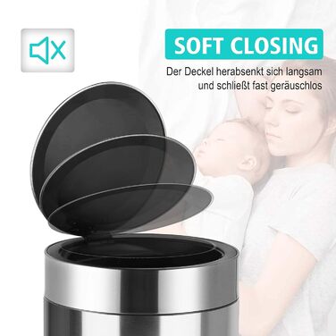 Відро для сміття Ribelli 30L з нержавіючої сталі, з педальним механізмом, м'яким закриттям, для сортування сміття, кругле (матова сіра сталь з датчиком)