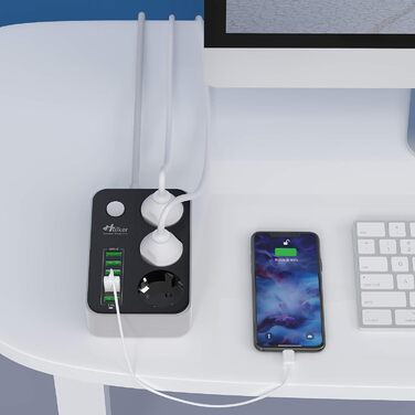 Багаторозкладна мережева панель HULKER з 3 розетками та 6 USB-портами, захист від перенапруги, 1.6 м, універсальна