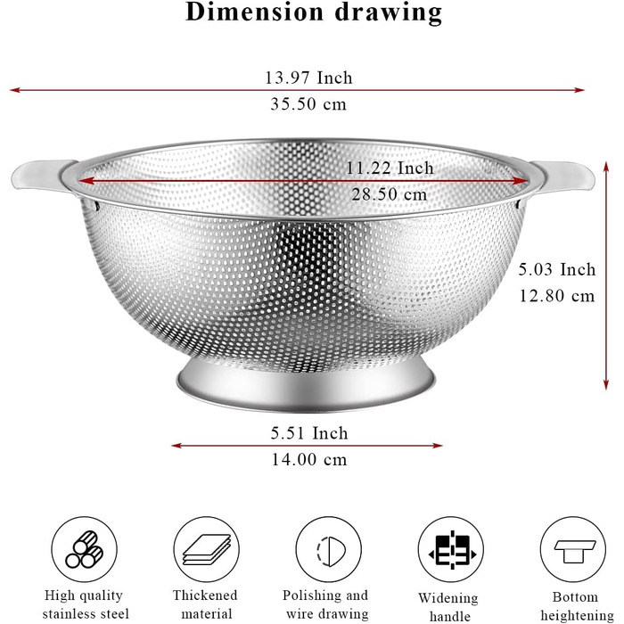 Ситечко Kyraton Gold Colander 5 Quart з нержавіючої сталі з покриттям з титану та золота, професійне, з міцними ручками та самостійною основою для зливу, легко миється, придатне для миття в посудомийній машині