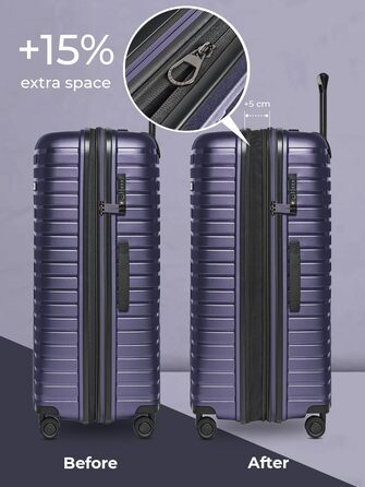 Чохол-валіза на колесах, середній, 45 x 25 x 66 см, розширюється до 75 літрів, з поліпропілену, 4 колеса, TSA-замок, Collection 04 (фіолетовий металік), набір (3 шт.) розширюваний