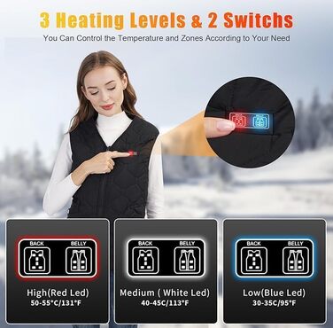 Електрична гріюча жилетка для чоловіків Rrtizan з акумулятором 10000mAh, 15 зон нагріву, 3 режими температури, чорна, XL