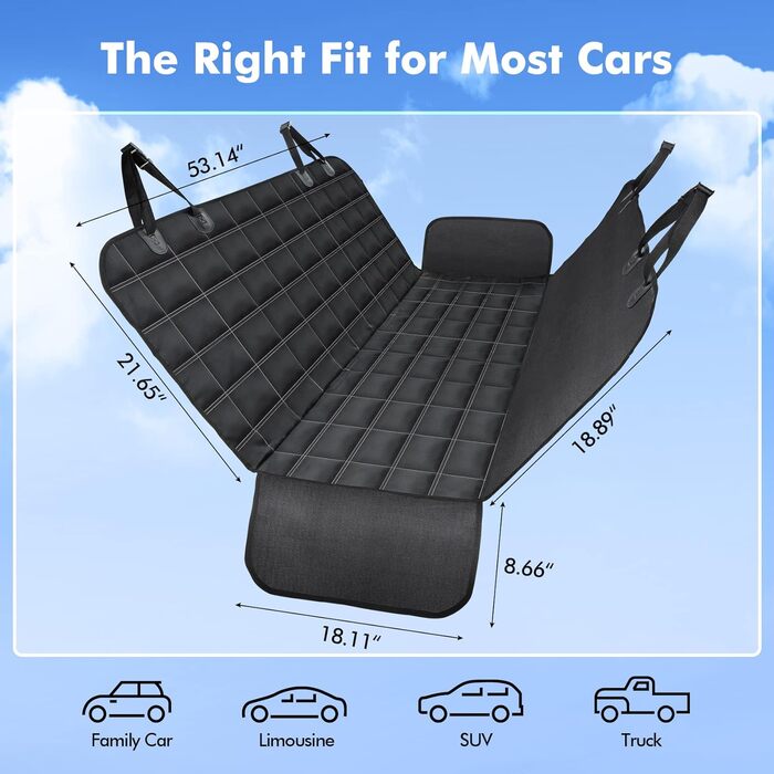 4-in-1 Waterproof Dog Seat Cover for Car Back Seat - Protects from Scratches & Prevents Sliding - Fits Cars, Trucks & SUVs