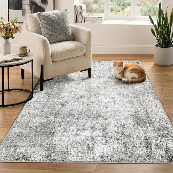 Килимок-довгий килим (бігун) з неслизьким покриттям, короткий ворс, для кухні, миття, згинання, абстрактний дизайн для входу, кухні, вітальні та офісу, синьо-чорний (150 x 210 см, сіро-білий)