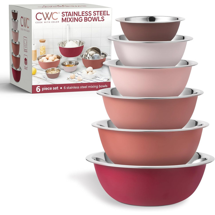 Набір мисок для змішування Cook With Color (6 шт.), нержавіюча сталь, рожевий