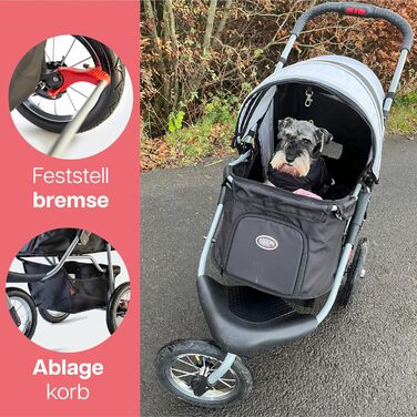 Візок для собак Innopet Comfort Air Eco чорного та срібного кольорів – візок для собак/кішок з колесами діаметром 30 см, складається в одну руку, підходить для лісових стежок – світловідбиваючі смуги, органайзер, перероблений нейлоновий матеріал